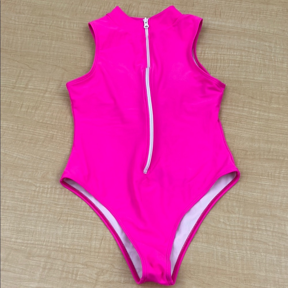 Vibrant Pink Zip-Up Swimsuit